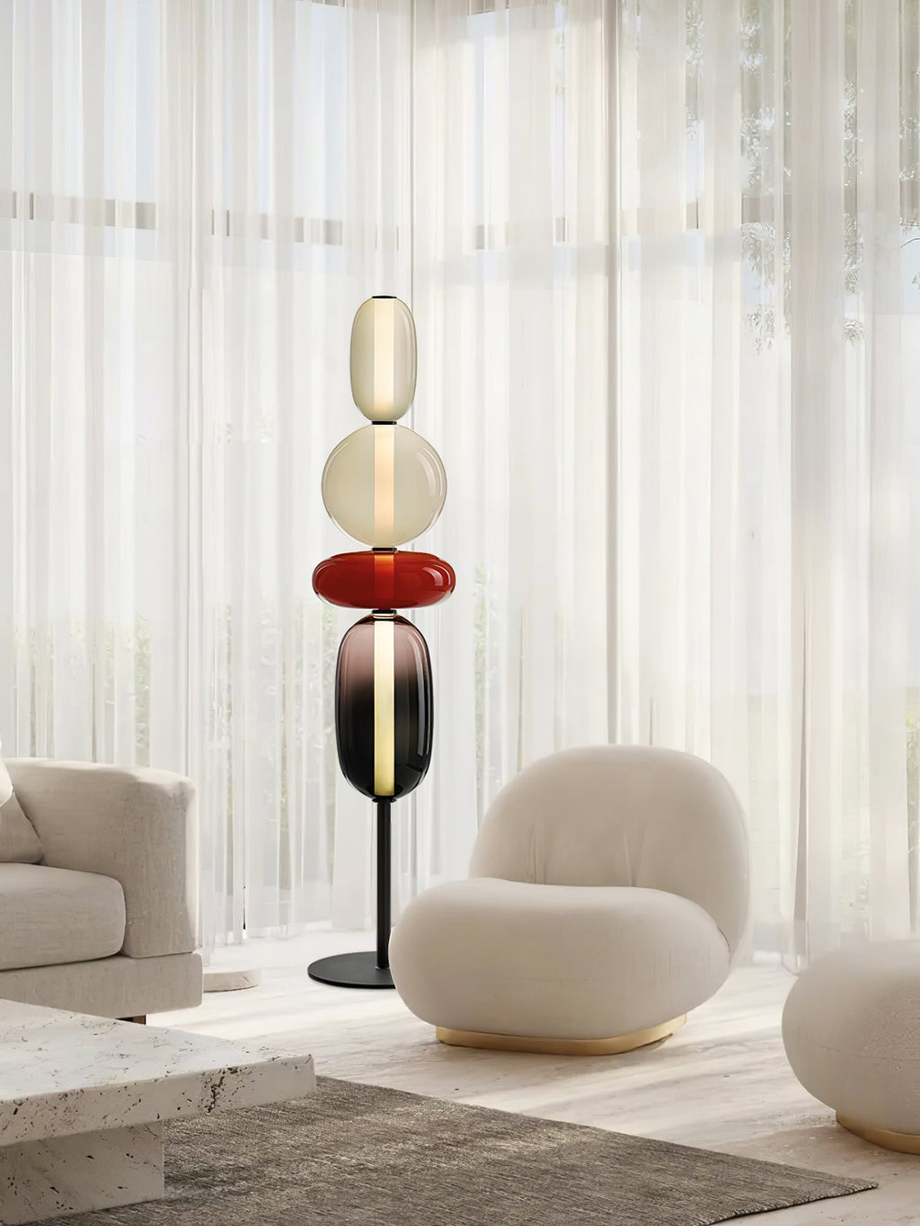 Lámpara de pie de vidrio soplado a mano con racimos de vidrio artísticos – Icono de estilo decorativo con LED integrado – Disponible en dos alturas