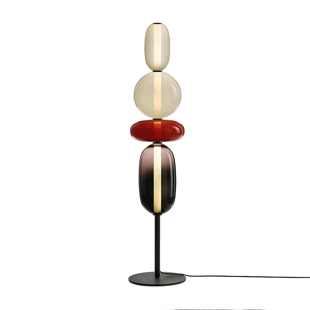 Lámpara de pie de vidrio soplado a mano con racimos de vidrio artísticos – Icono de estilo decorativo con LED integrado – Disponible en dos alturas