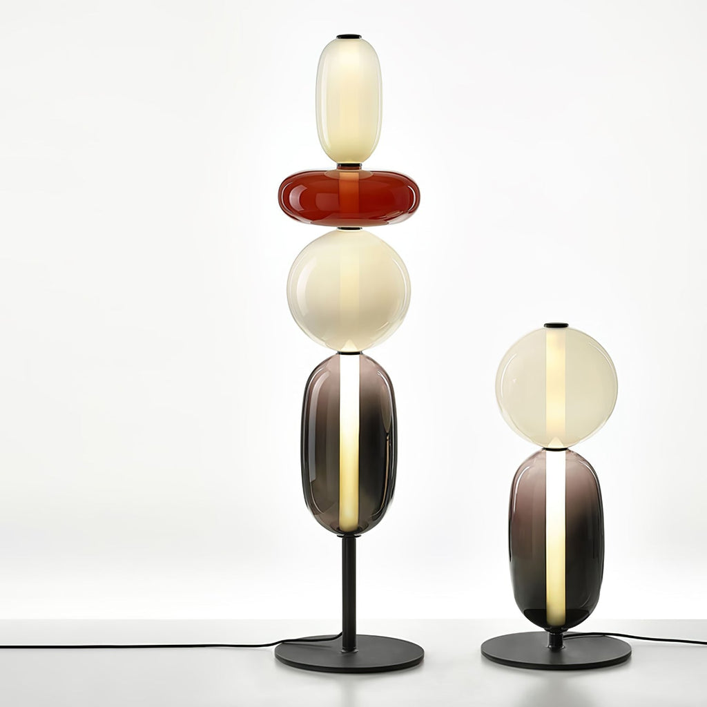 Lámpara de pie de vidrio soplado a mano con racimos de vidrio artísticos – Icono de estilo decorativo con LED integrado – Disponible en dos alturas