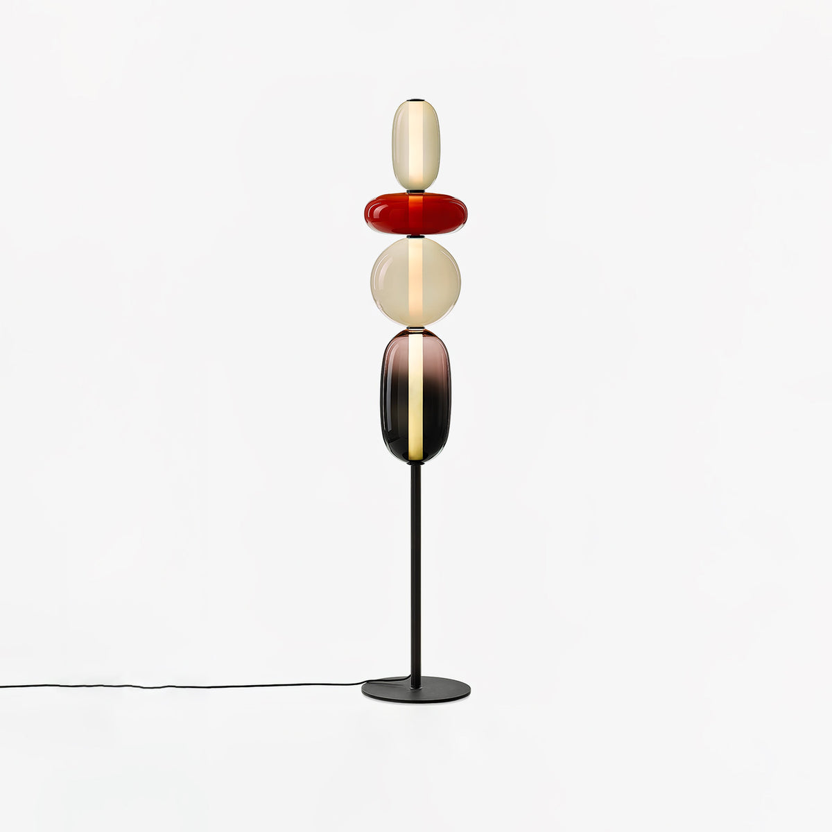 Lámpara de pie de vidrio soplado a mano con racimos de vidrio artísticos – Icono de estilo decorativo con LED integrado – Disponible en dos alturas