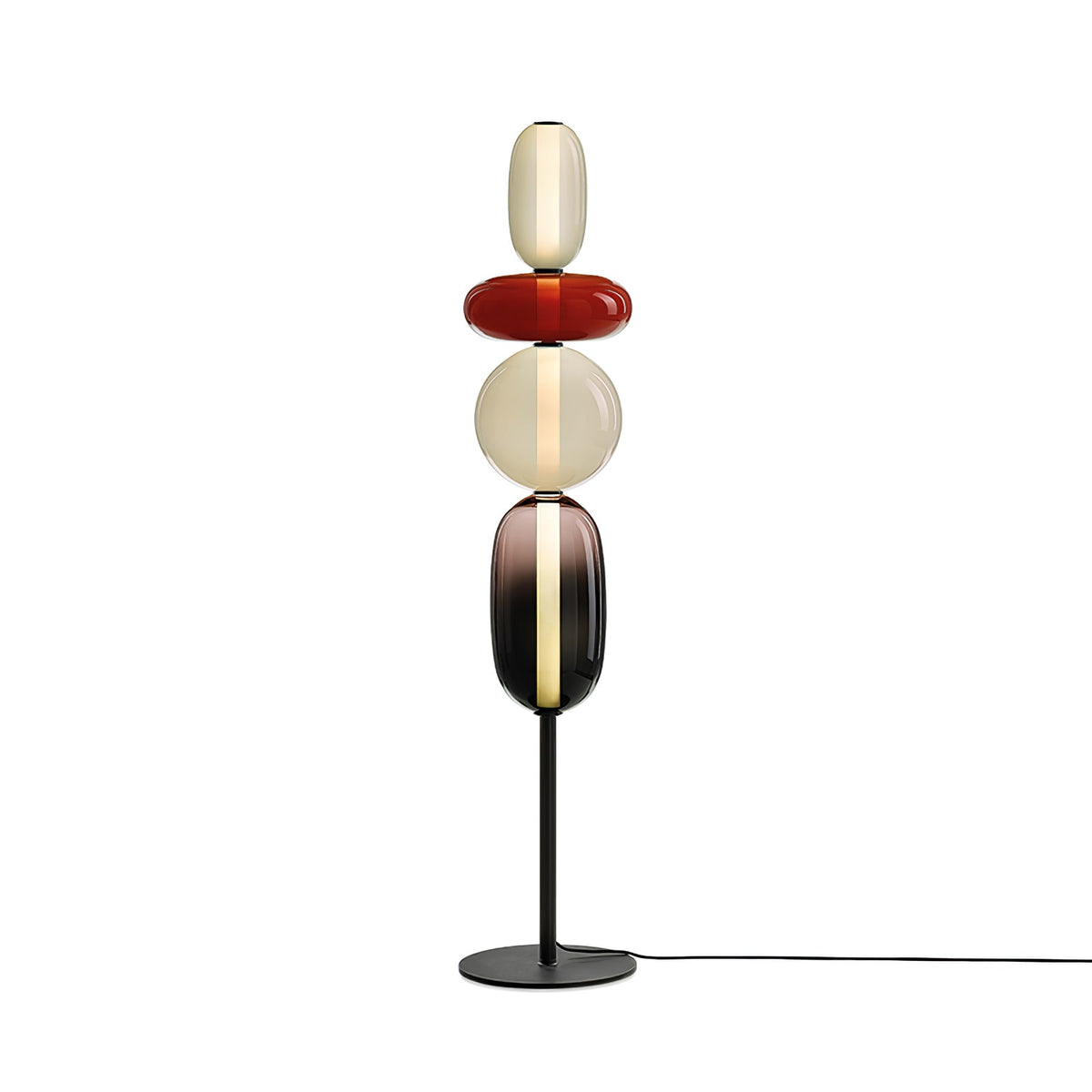 Lámpara de pie de vidrio soplado a mano con racimos de vidrio artísticos – Icono de estilo decorativo con LED integrado – Disponible en dos alturas
