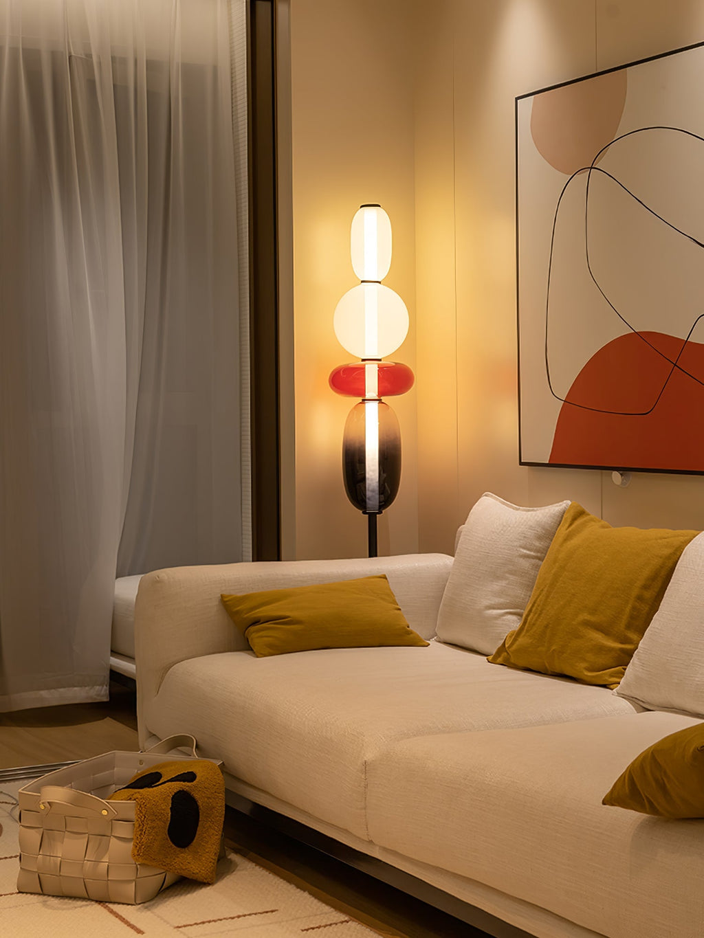Lámpara de pie de vidrio soplado a mano con racimos de vidrio artísticos – Icono de estilo decorativo con LED integrado – Disponible en dos alturas