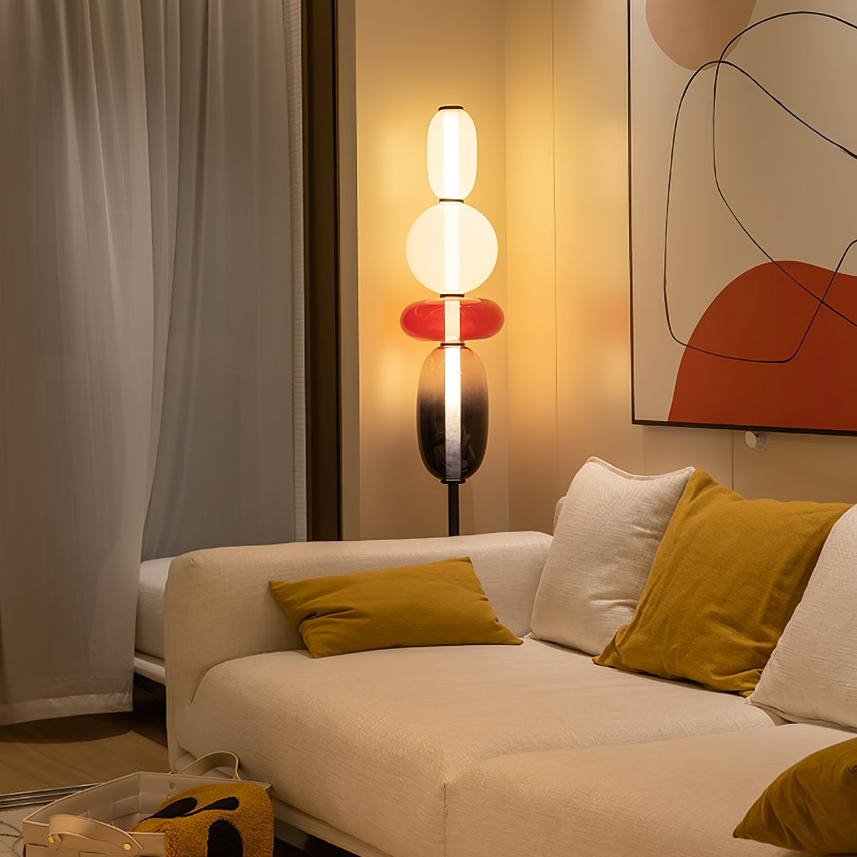 Lámpara de pie de vidrio soplado a mano con racimos de vidrio artísticos – Icono de estilo decorativo con LED integrado – Disponible en dos alturas