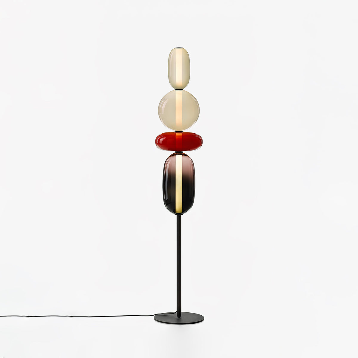 Lámpara de pie de vidrio soplado a mano con racimos de vidrio artísticos – Icono de estilo decorativo con LED integrado – Disponible en dos alturas