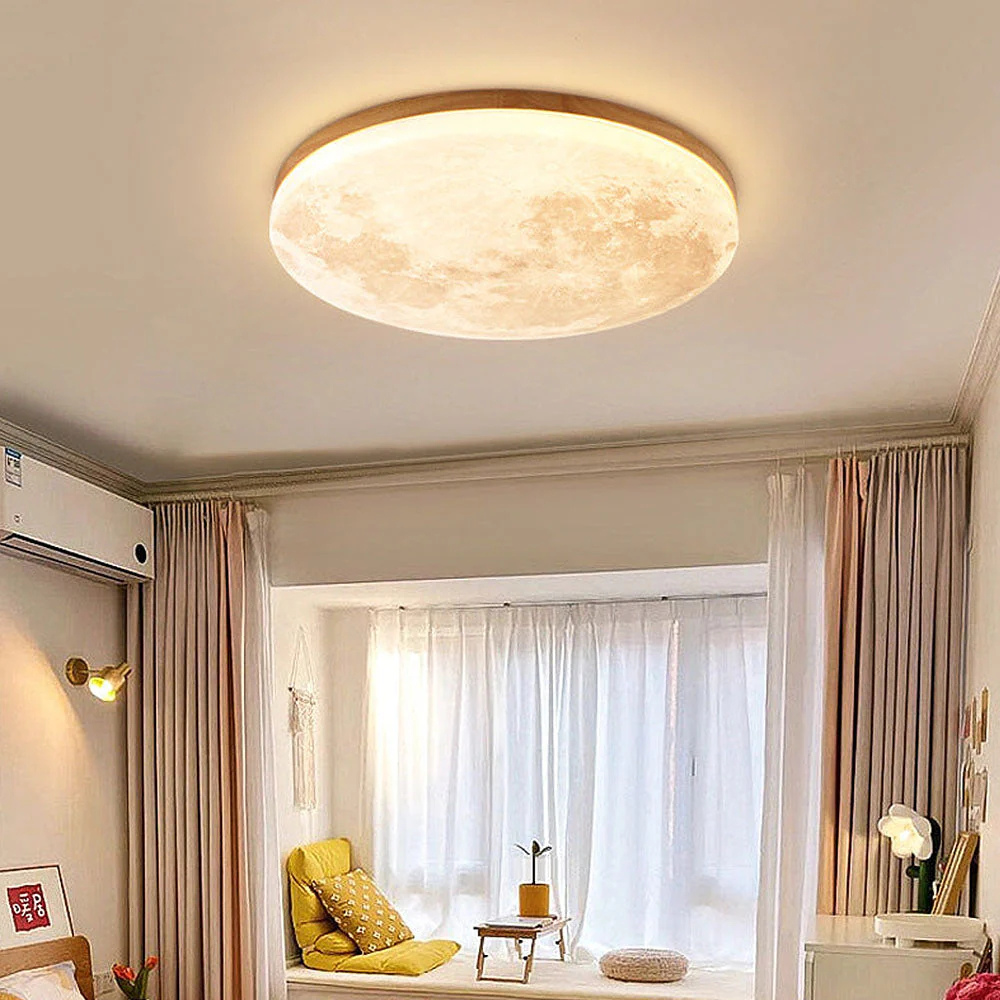 Lámpara de techo LED regulable con forma de luna 3D para dormitorio