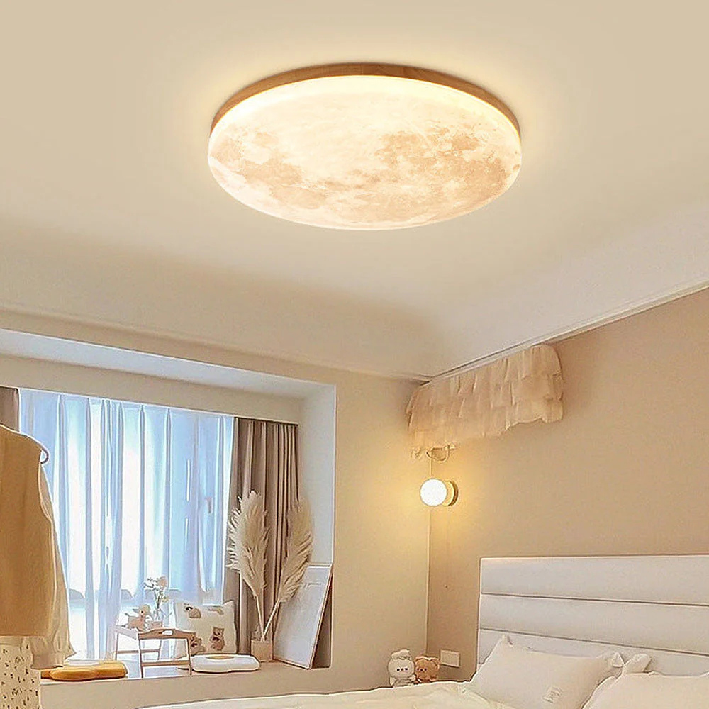 Lámpara de techo LED regulable con forma de luna 3D para dormitorio