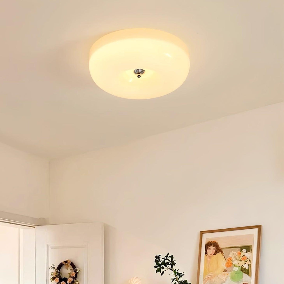 Lámpara de techo Melkglas 32–46 cm | Glazen Bol con acento plateado | Dimbare Plafondverlichting Warm Wit