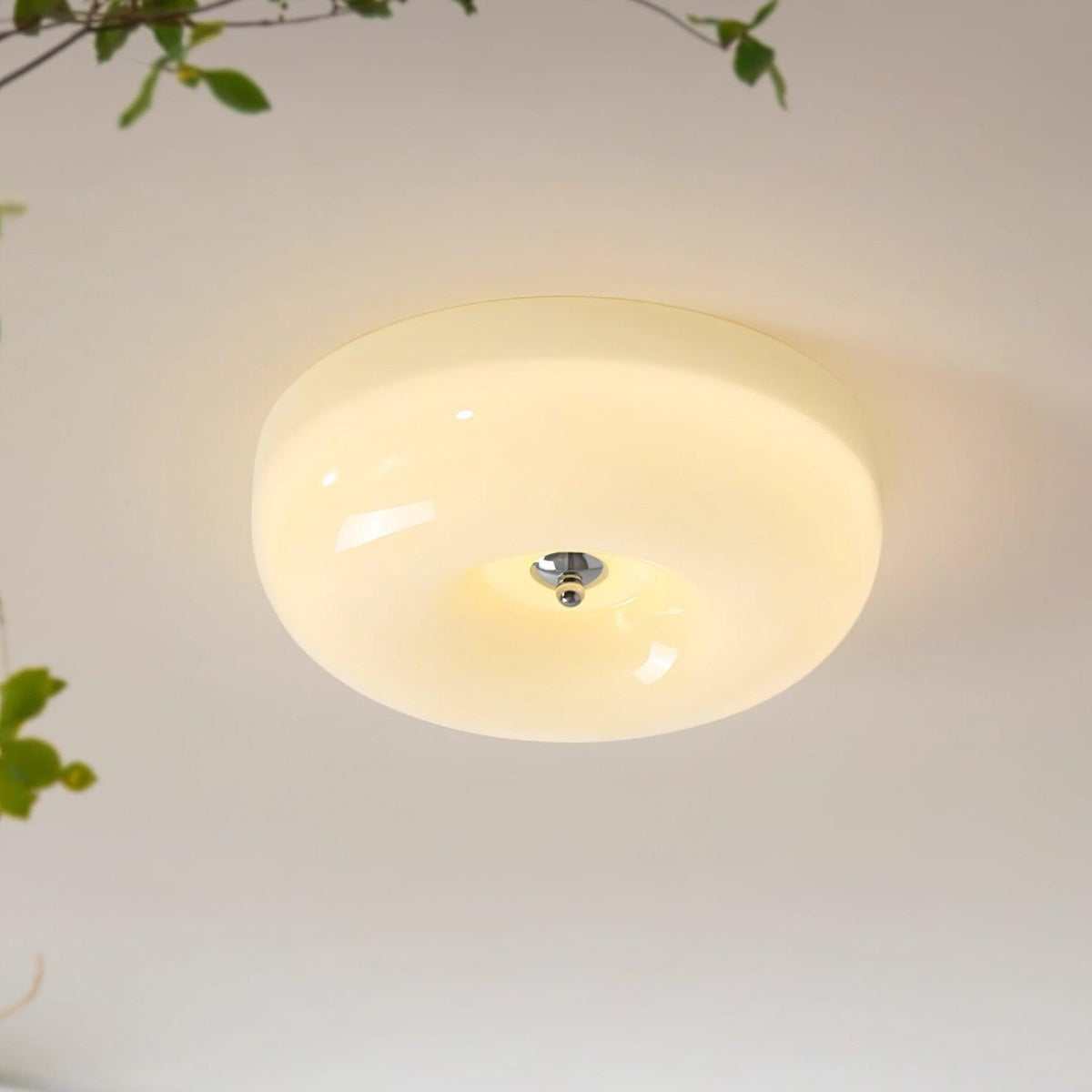 Lámpara de techo Melkglas 32–46 cm | Glazen Bol con acento plateado | Dimbare Plafondverlichting Warm Wit