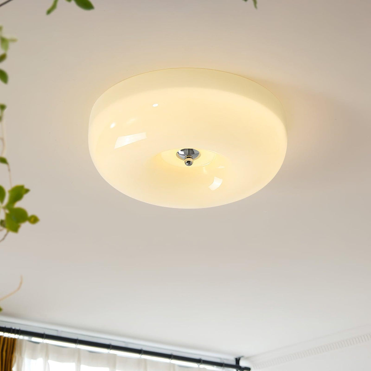 Lámpara de techo Melkglas 32–46 cm | Glazen Bol con acento plateado | Dimbare Plafondverlichting Warm Wit