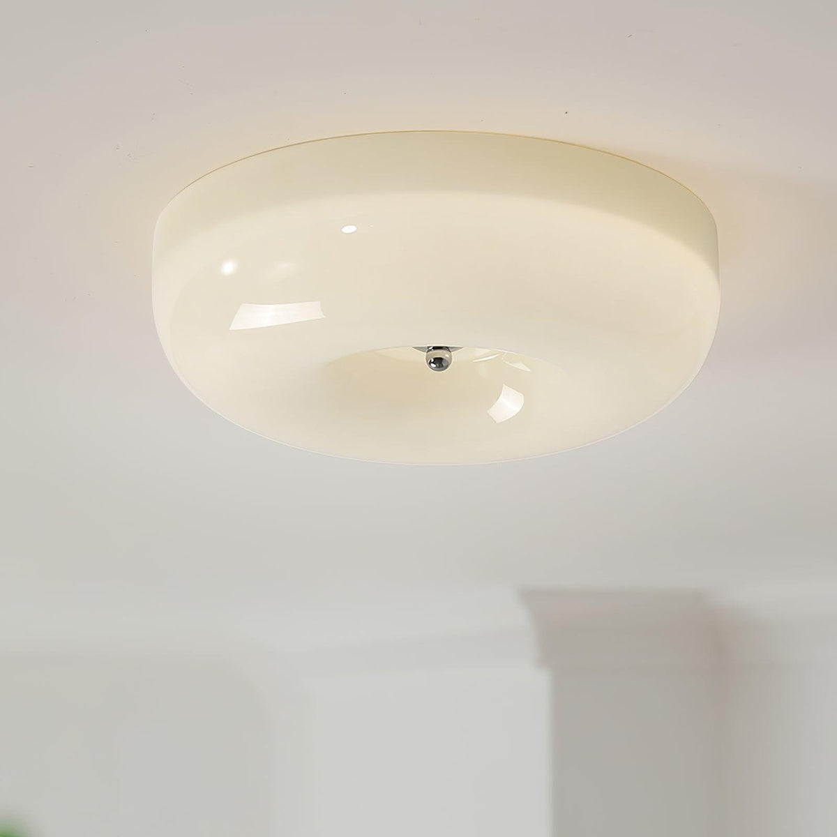 Lámpara de techo Melkglas 32–46 cm | Glazen Bol con acento plateado | Dimbare Plafondverlichting Warm Wit