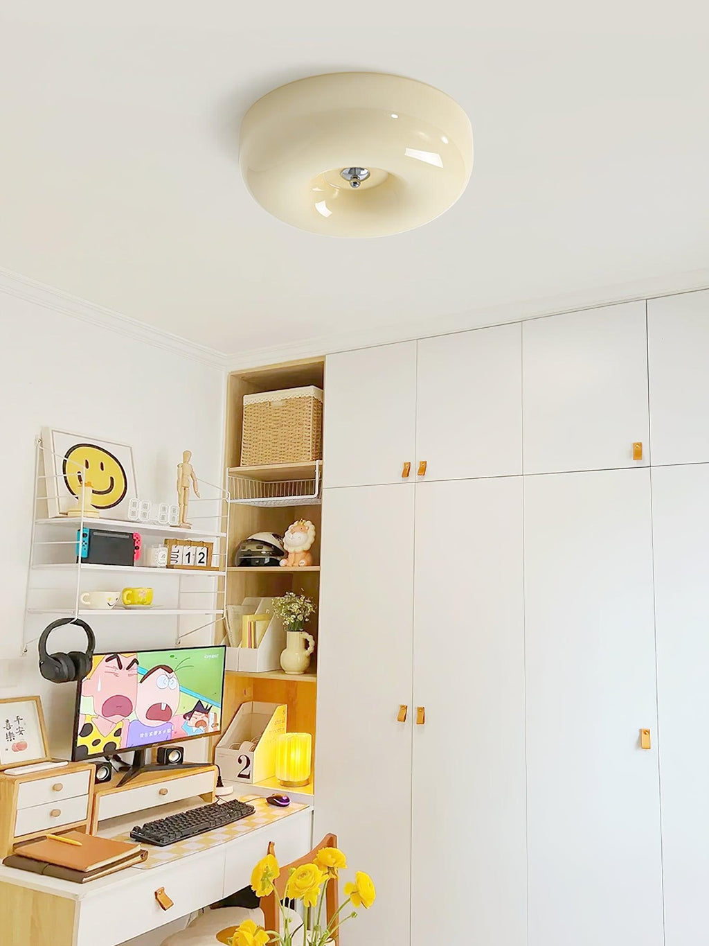 Lámpara de techo Melkglas 32–46 cm | Glazen Bol con acento plateado | Dimbare Plafondverlichting Warm Wit