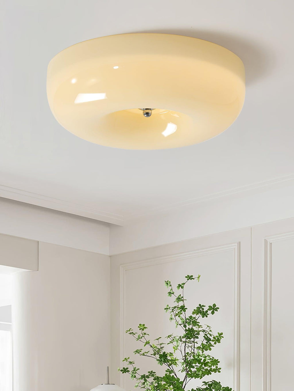 Lámpara de techo Melkglas 32–46 cm | Glazen Bol con acento plateado | Dimbare Plafondverlichting Warm Wit