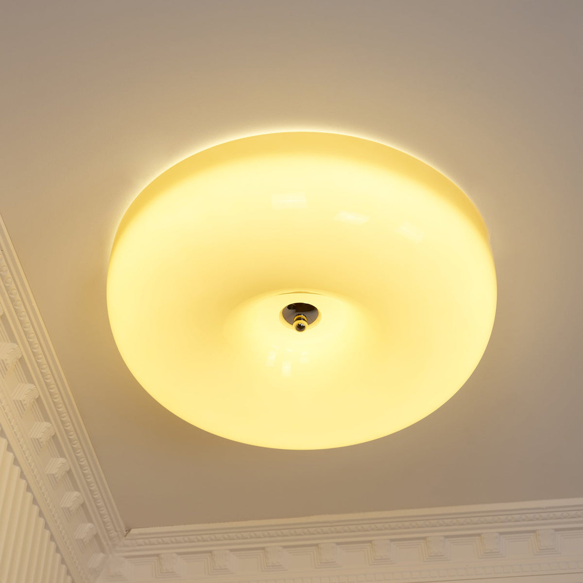 Lámpara de techo Melkglas 32–46 cm | Glazen Bol con acento plateado | Dimbare Plafondverlichting Warm Wit