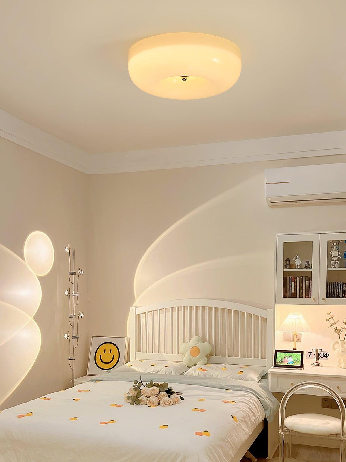 Lámpara de techo Melkglas 32–46 cm | Glazen Bol con acento plateado | Dimbare Plafondverlichting Warm Wit