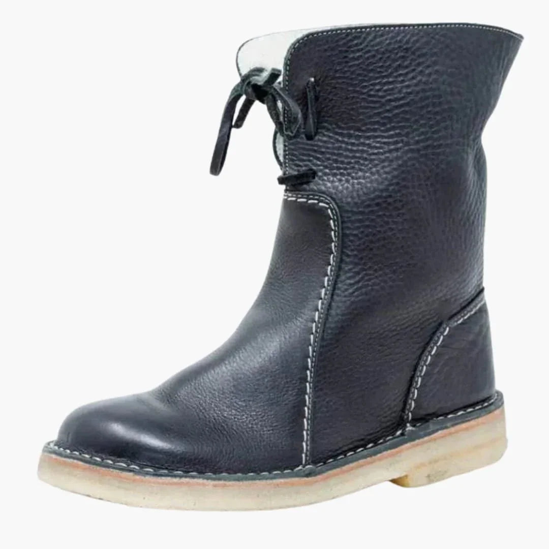 Botas de mujer con caña de altura media, cierre de cordones y superficie texturizada.