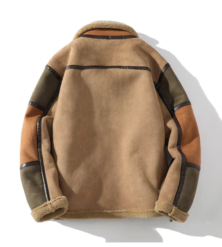 Chaqueta de hombre de borrego con bloques de color – Forro cálido y corte relajado