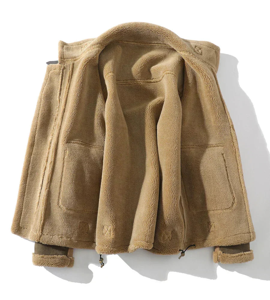 Chaqueta de hombre de borrego con bloques de color – Forro cálido y corte relajado