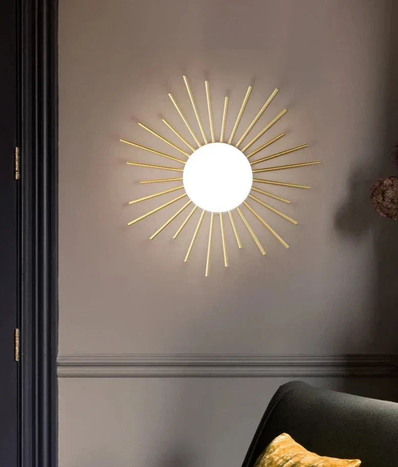Lámpara de techo Sunburst | Lámpara de globo de metal dorado