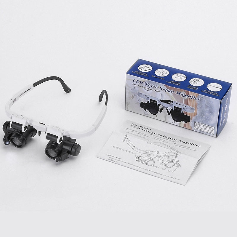 Gafas lupa profesionales con luz LED y 3 niveles de aumento