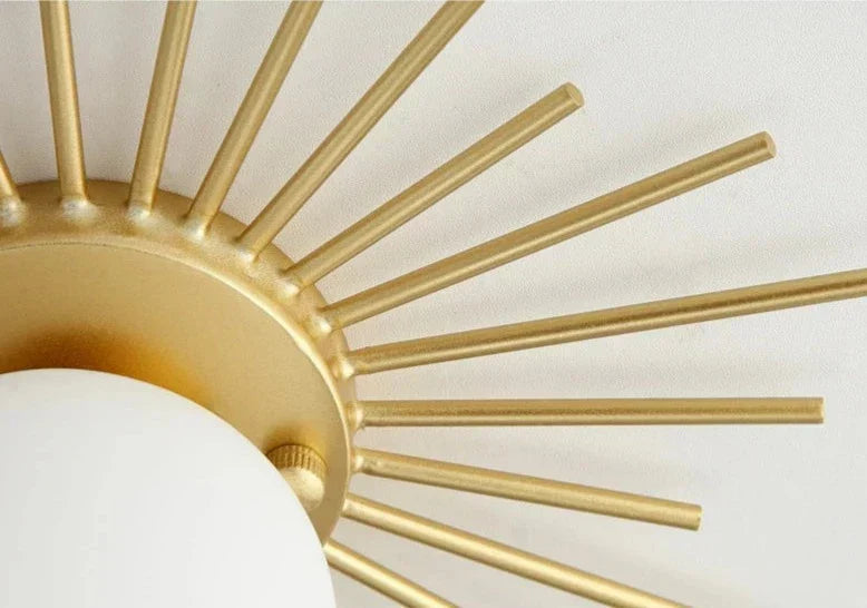 Lámpara de techo Sunburst | Lámpara de globo de metal dorado