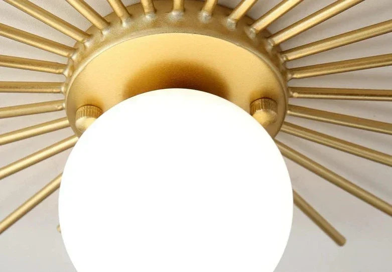 Lámpara de techo Sunburst | Lámpara de globo de metal dorado