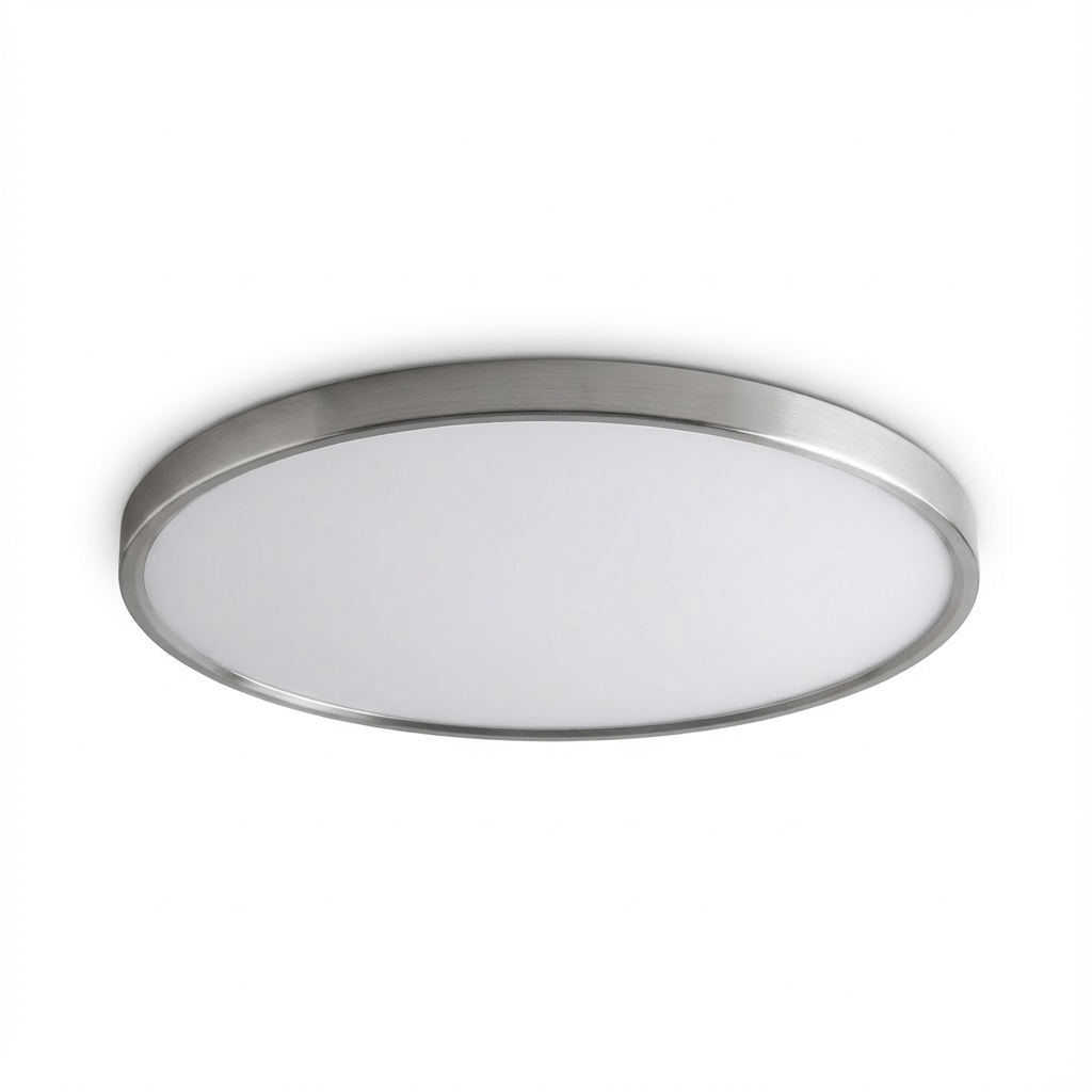 Lámpara de techo LED redonda con detalles dorados: diseño delgado y luz suave.