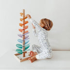 Torre de sonido arcoíris de madera, juego sensorial educativo