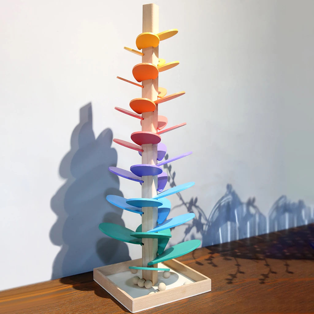 Torre de sonido arcoíris de madera, juego sensorial educativo