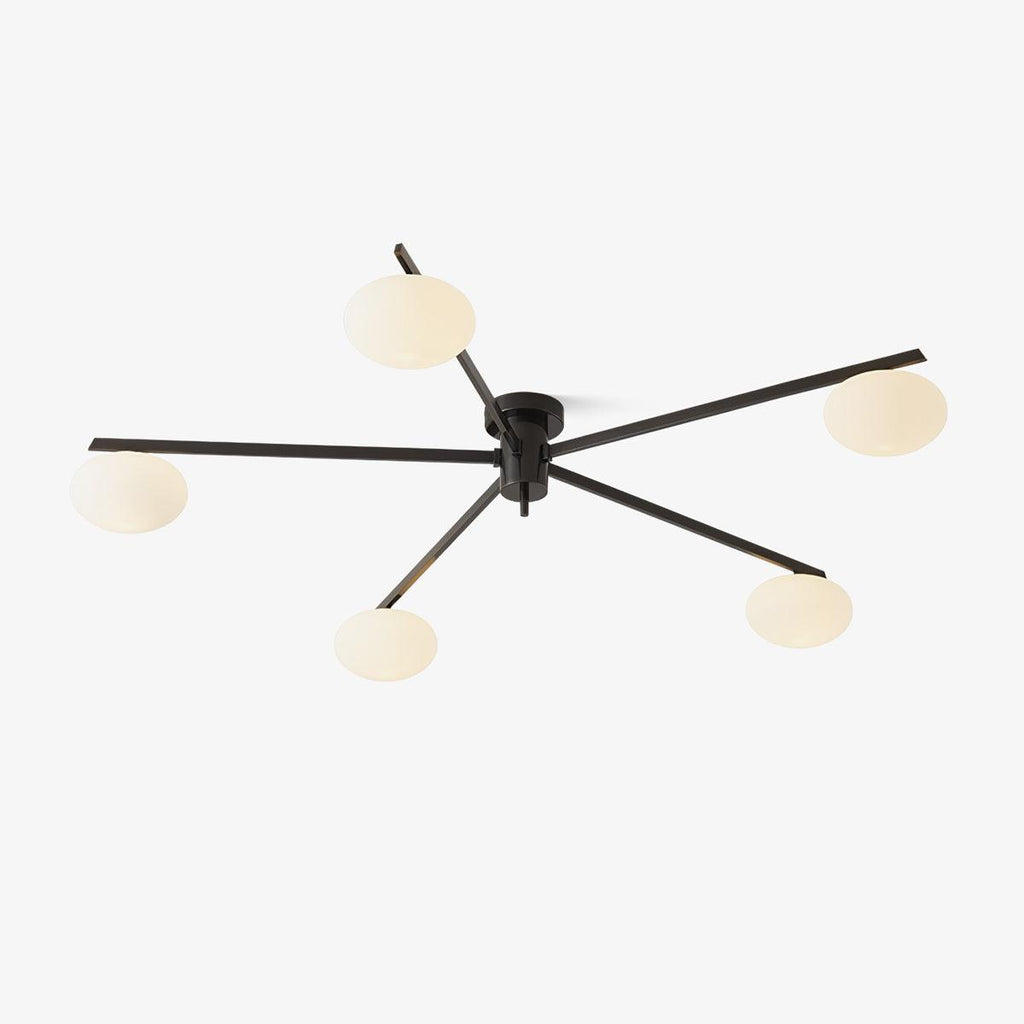 Lámpara de techo con globos de cristal ovalados y brazos delgados – Diseño moderno de perfil bajo para techos bajos en negro o latón – Casquillo G9 –