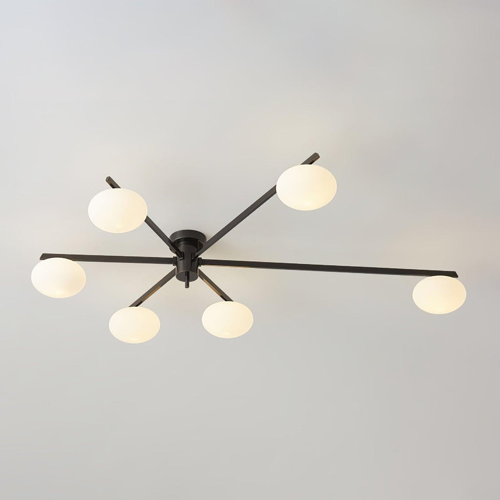 Lámpara de techo con globos de cristal ovalados y brazos delgados – Diseño moderno de perfil bajo para techos bajos en negro o latón – Casquillo G9 –