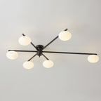 Lámpara de techo con globos de cristal ovalados y brazos delgados – Diseño moderno de perfil bajo para techos bajos en negro o latón – Casquillo G9 –