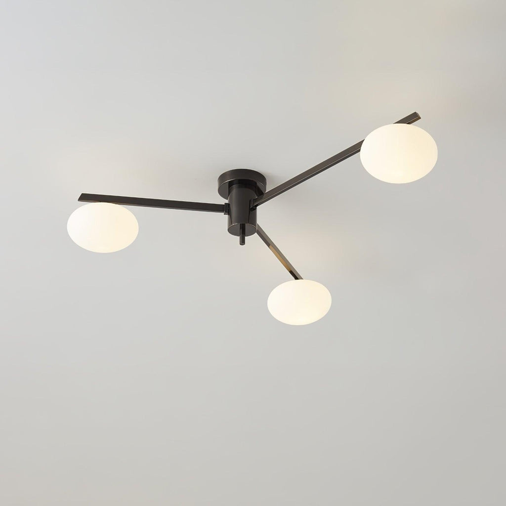 Lámpara de techo con globos de cristal ovalados y brazos delgados – Diseño moderno de perfil bajo para techos bajos en negro o latón – Casquillo G9 –