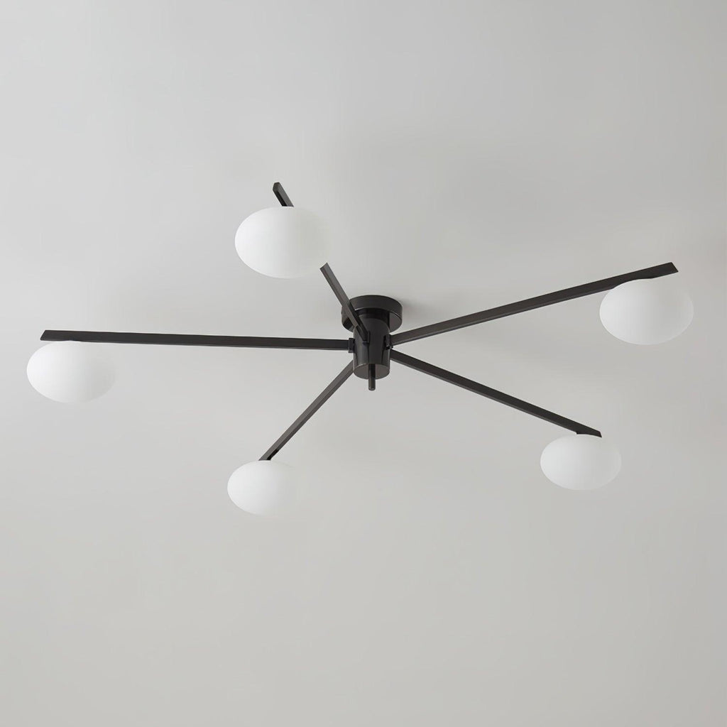Lámpara de techo con globos de cristal ovalados y brazos delgados – Diseño moderno de perfil bajo para techos bajos en negro o latón – Casquillo G9 –