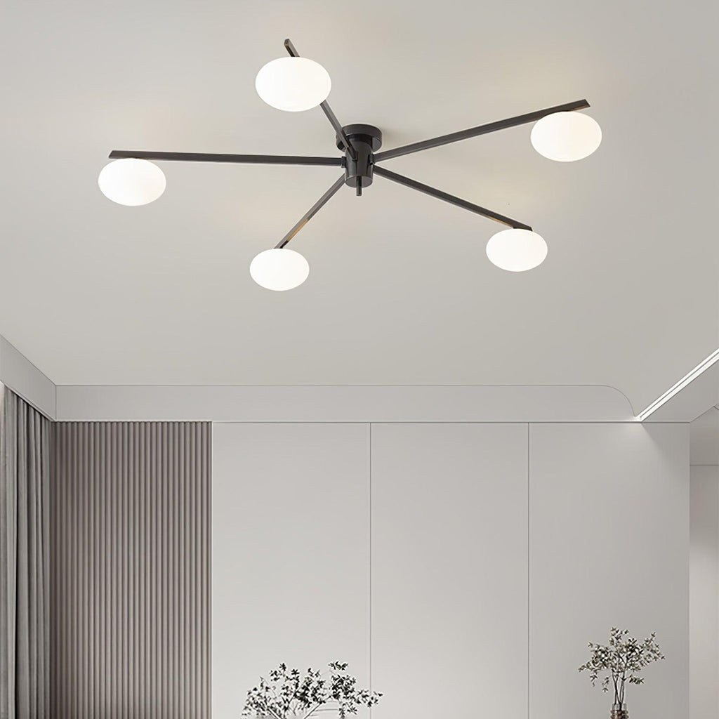 Lámpara de techo con globos de cristal ovalados y brazos delgados – Diseño moderno de perfil bajo para techos bajos en negro o latón – Casquillo G9 –