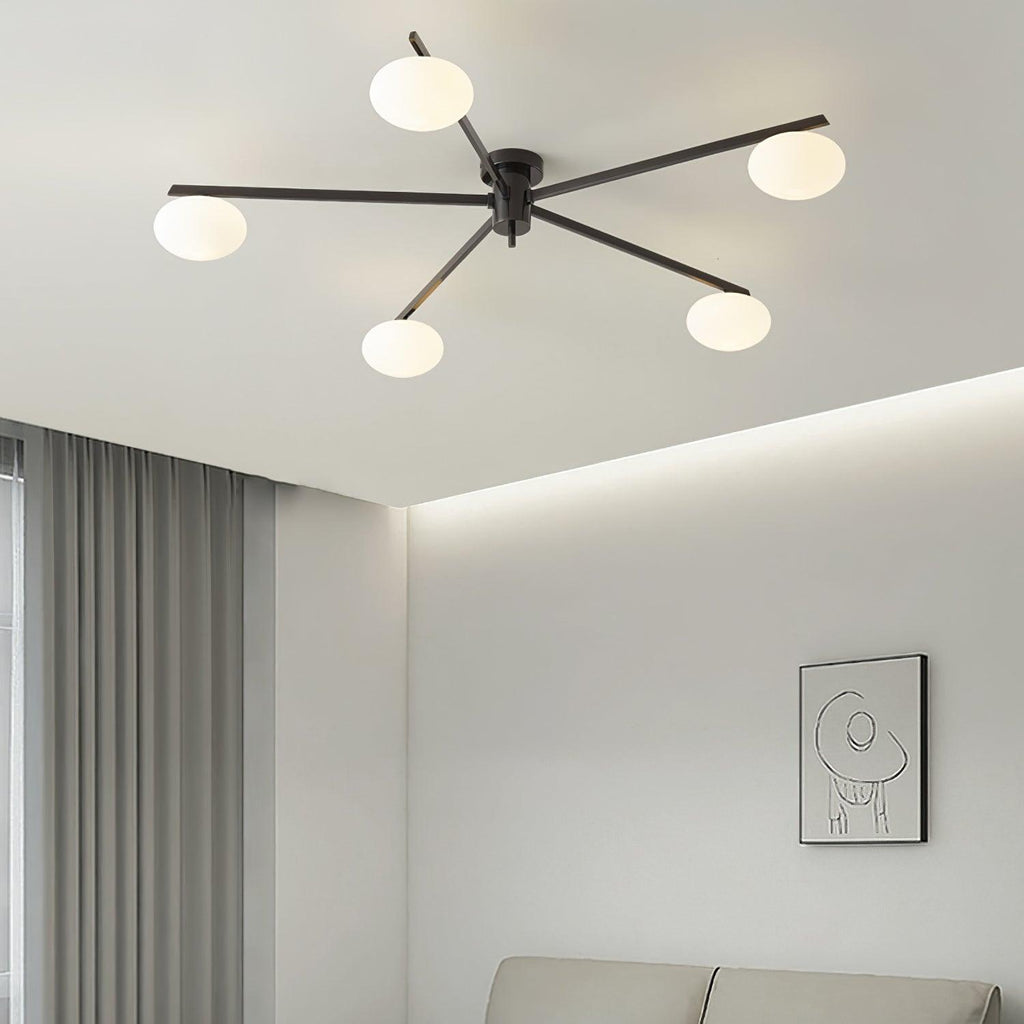 Lámpara de techo con globos de cristal ovalados y brazos delgados – Diseño moderno de perfil bajo para techos bajos en negro o latón – Casquillo G9 –