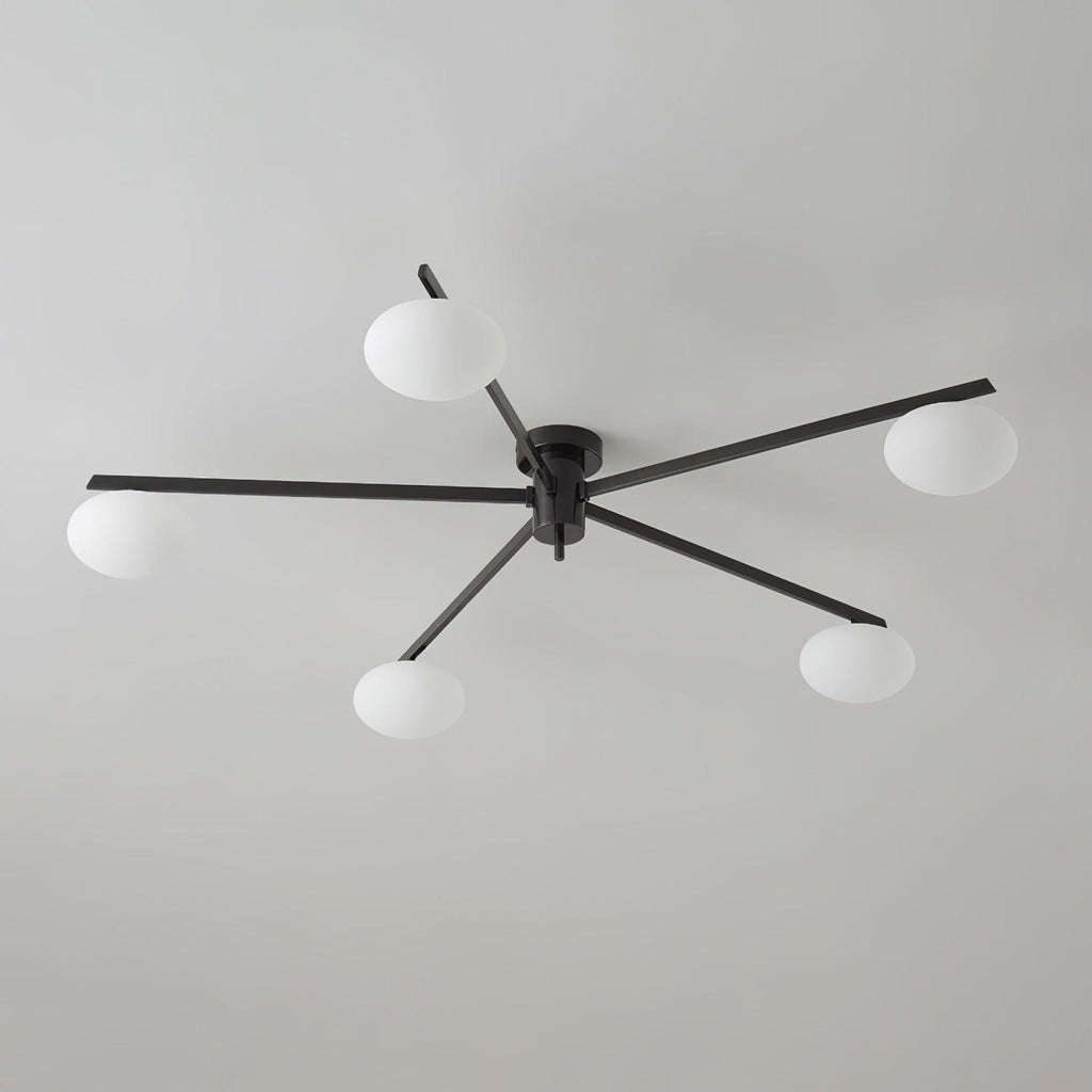 Lámpara de techo con globos de cristal ovalados y brazos delgados – Diseño moderno de perfil bajo para techos bajos en negro o latón – Casquillo G9 –
