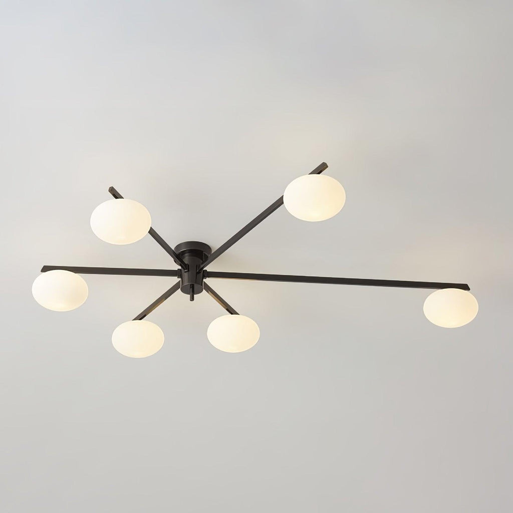 Lámpara de techo con globos de cristal ovalados y brazos delgados – Diseño moderno de perfil bajo para techos bajos en negro o latón – Casquillo G9 –