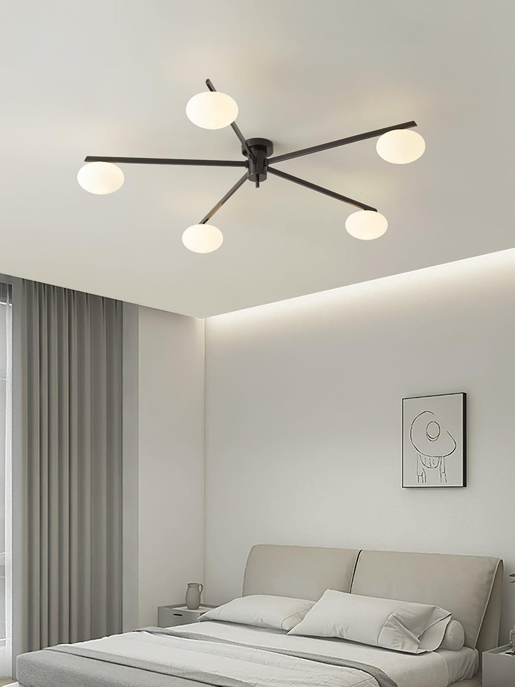 Lámpara de techo con globos de cristal ovalados y brazos delgados – Diseño moderno de perfil bajo para techos bajos en negro o latón – Casquillo G9 –