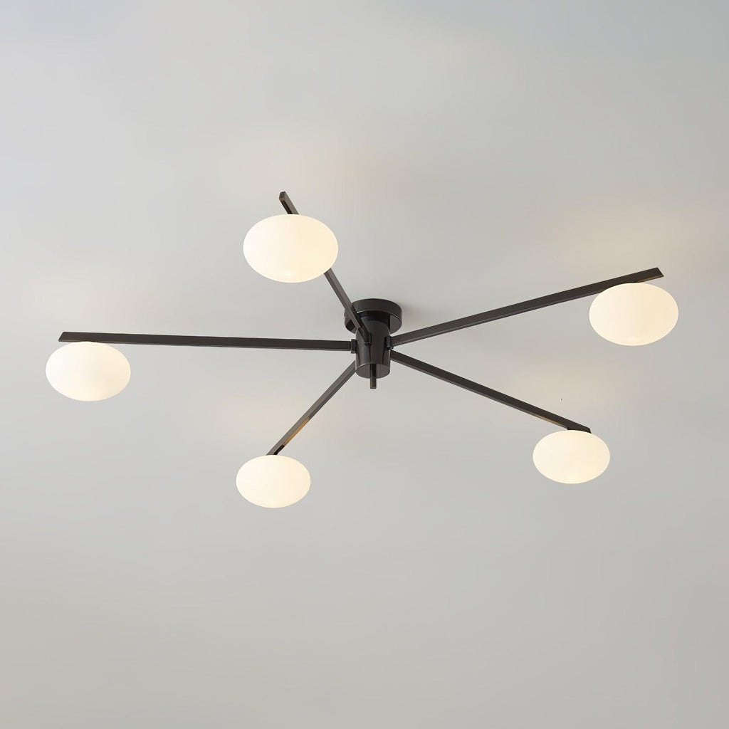 Lámpara de techo con globos de cristal ovalados y brazos delgados – Diseño moderno de perfil bajo para techos bajos en negro o latón – Casquillo G9 –