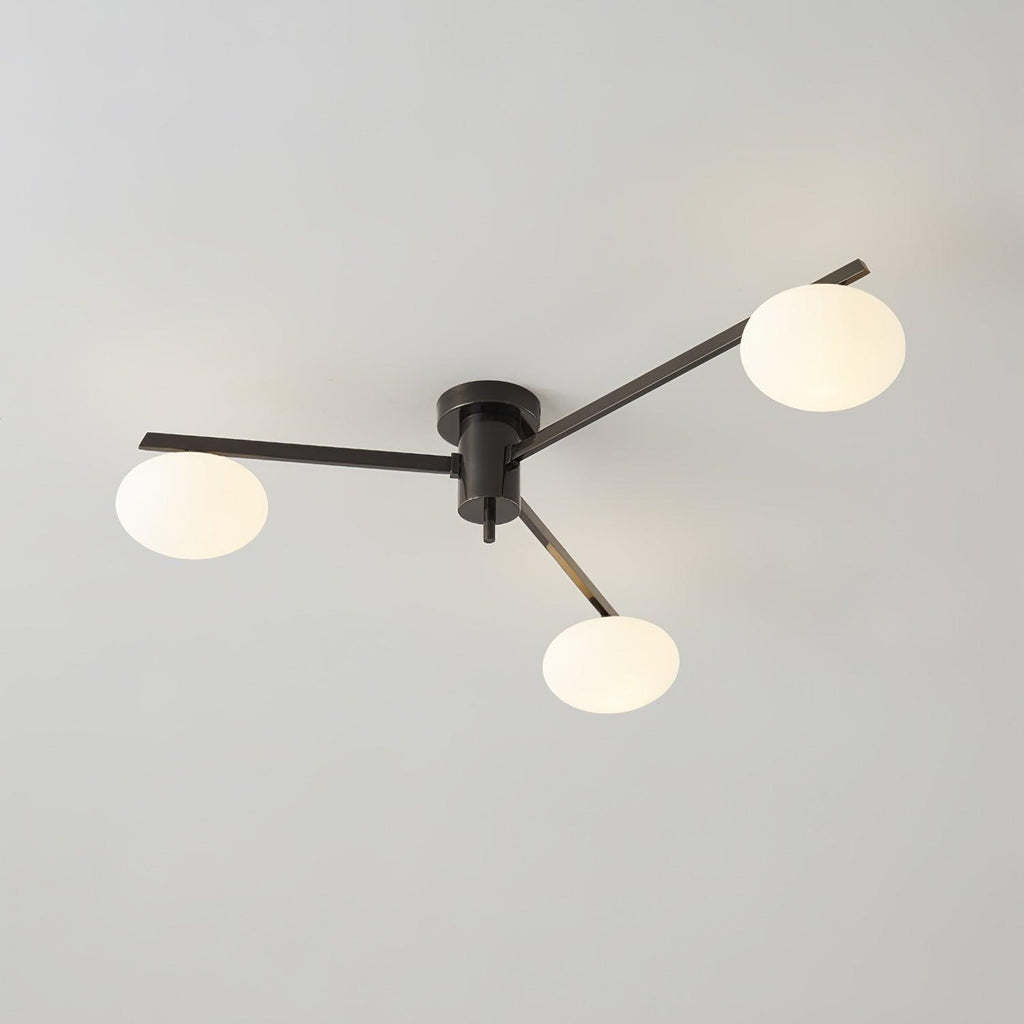 Lámpara de techo con globos de cristal ovalados y brazos delgados – Diseño moderno de perfil bajo para techos bajos en negro o latón – Casquillo G9 –