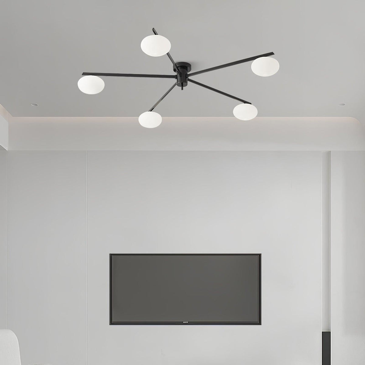 Lámpara de techo con globos de cristal ovalados y brazos delgados – Diseño moderno de perfil bajo para techos bajos en negro o latón – Casquillo G9 –