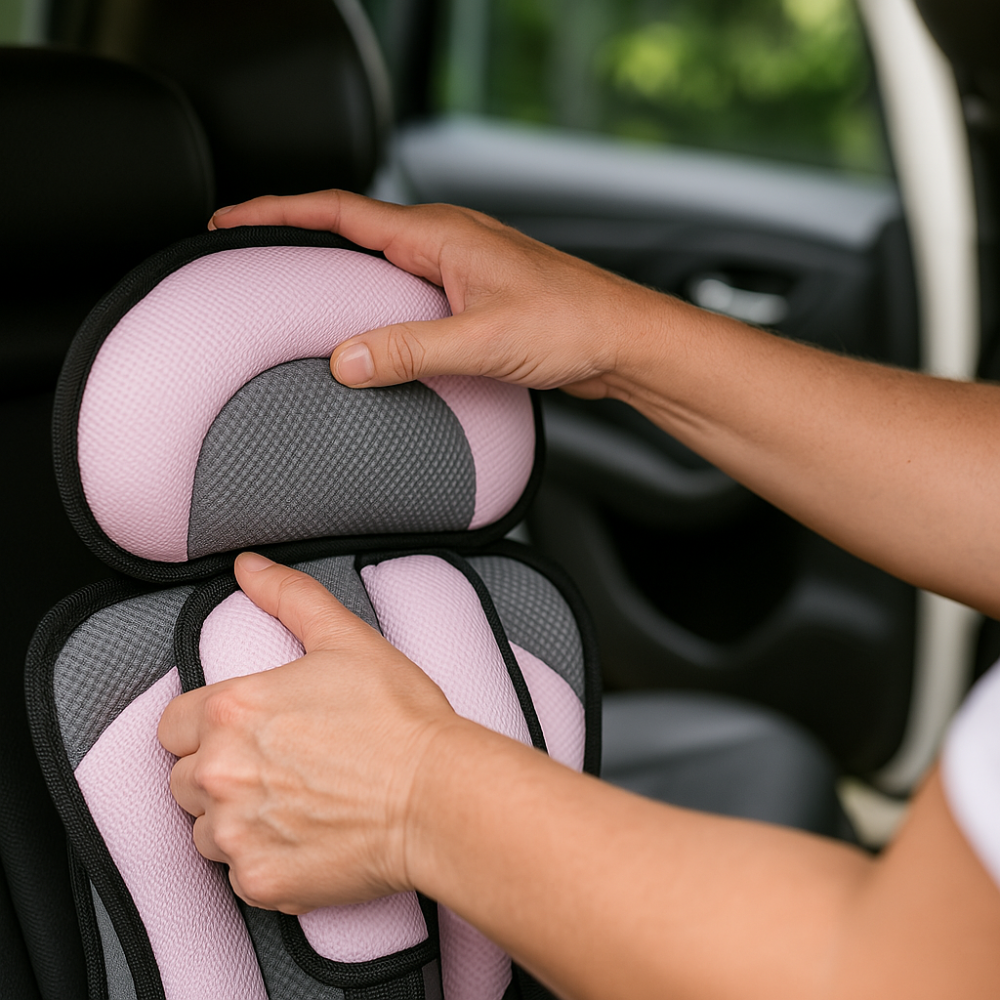 Silla de coche portátil con arnés de cinco puntos, transpirable y regulable