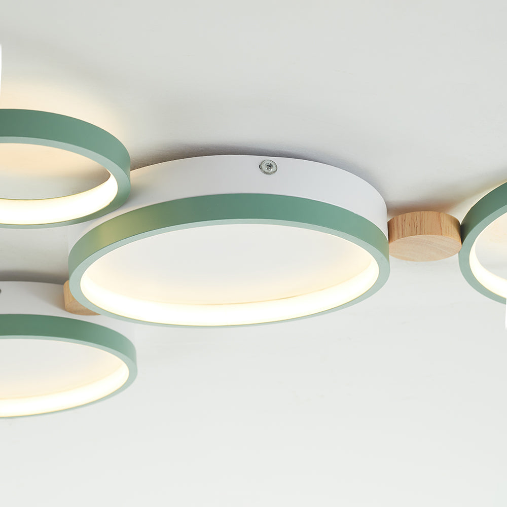 Lámpara de techo LED moderna | Diseño de triple anillo de metal gris