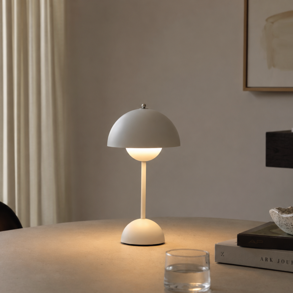 Lámpara de mesa inalámbrica recargable con pantalla tipo seta