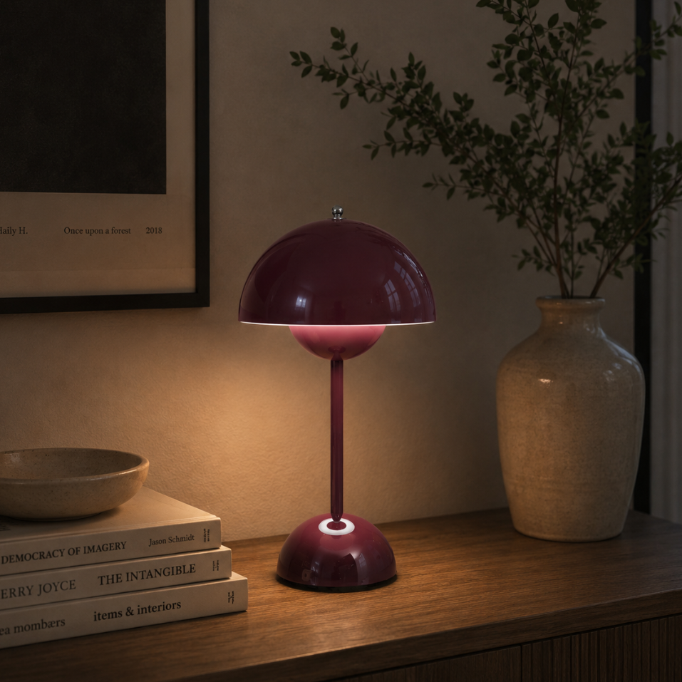 Lámpara de mesa inalámbrica recargable con pantalla tipo seta