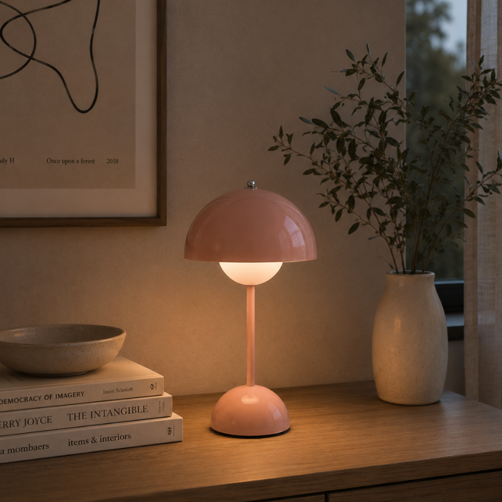 Lámpara de mesa inalámbrica recargable con pantalla tipo seta