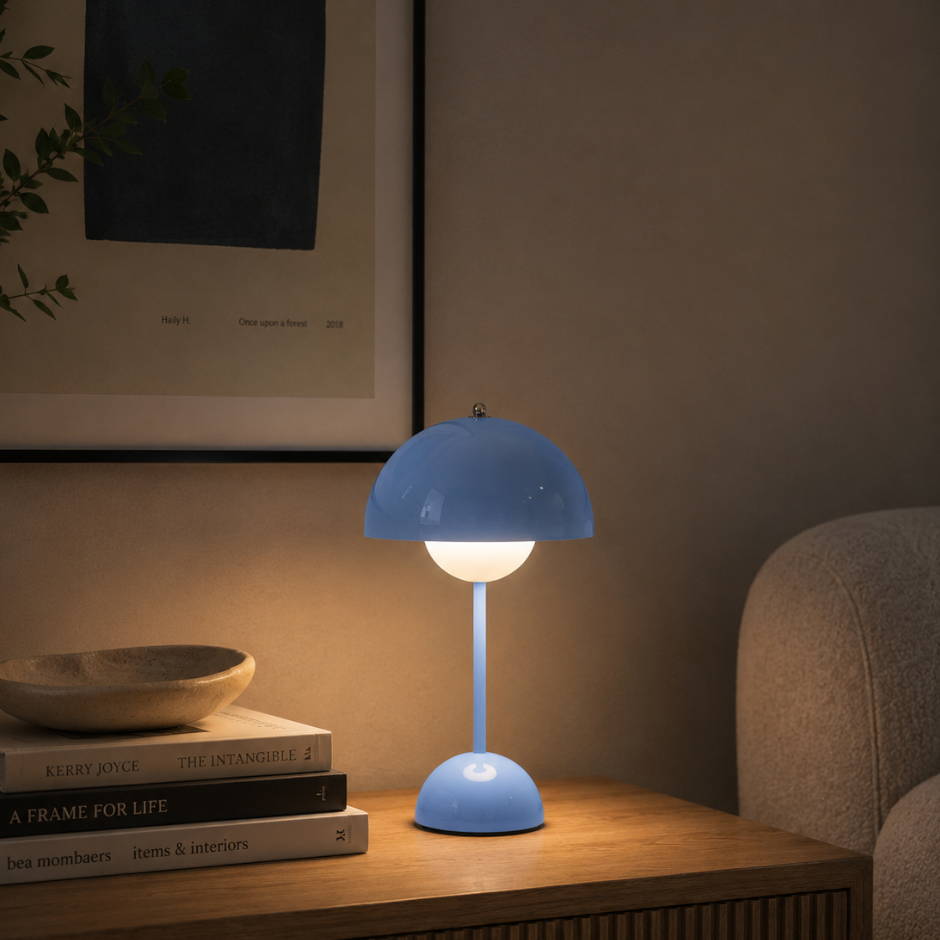 Lámpara de mesa inalámbrica recargable con pantalla tipo seta