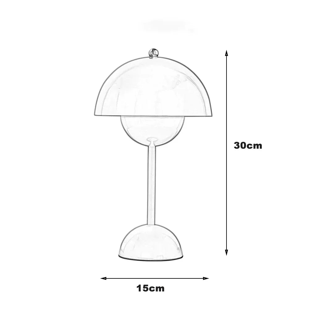 Lámpara de mesa inalámbrica recargable con pantalla tipo seta