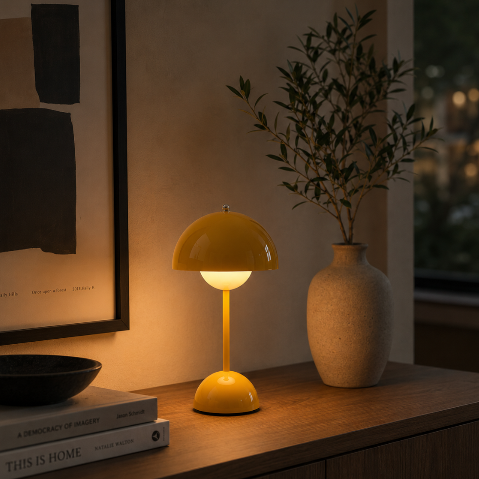Lámpara de mesa inalámbrica recargable con pantalla tipo seta