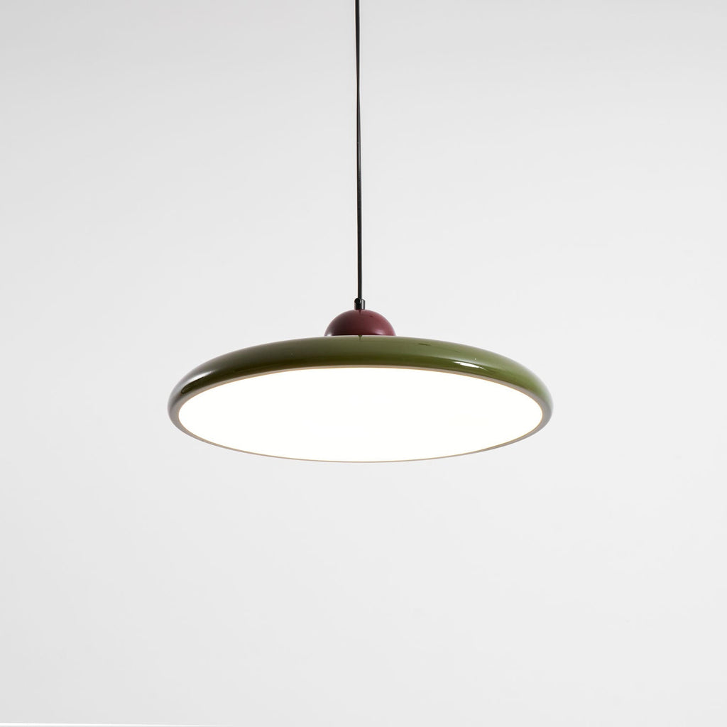 Lámpara de techo colgante redonda con diseño de disco radiante, regulable, 3 colores, cable de 450 cm, estilo escandinavo para interiores, rojo,
